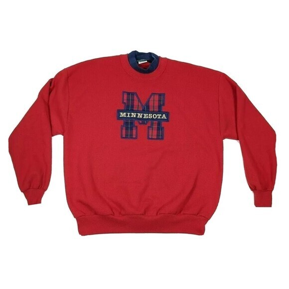 Vintage Minnesota Plaid Embroidered Logo Spellout Crewneck Grandma‎ Sweatshirt - Picture 1 of 10